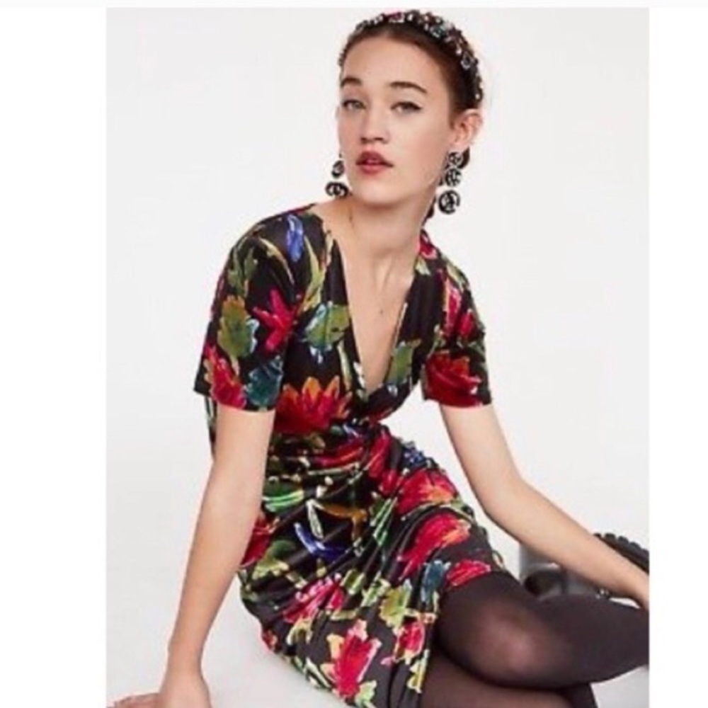 ZARA | Floral Velvet Midi Dress Sz M